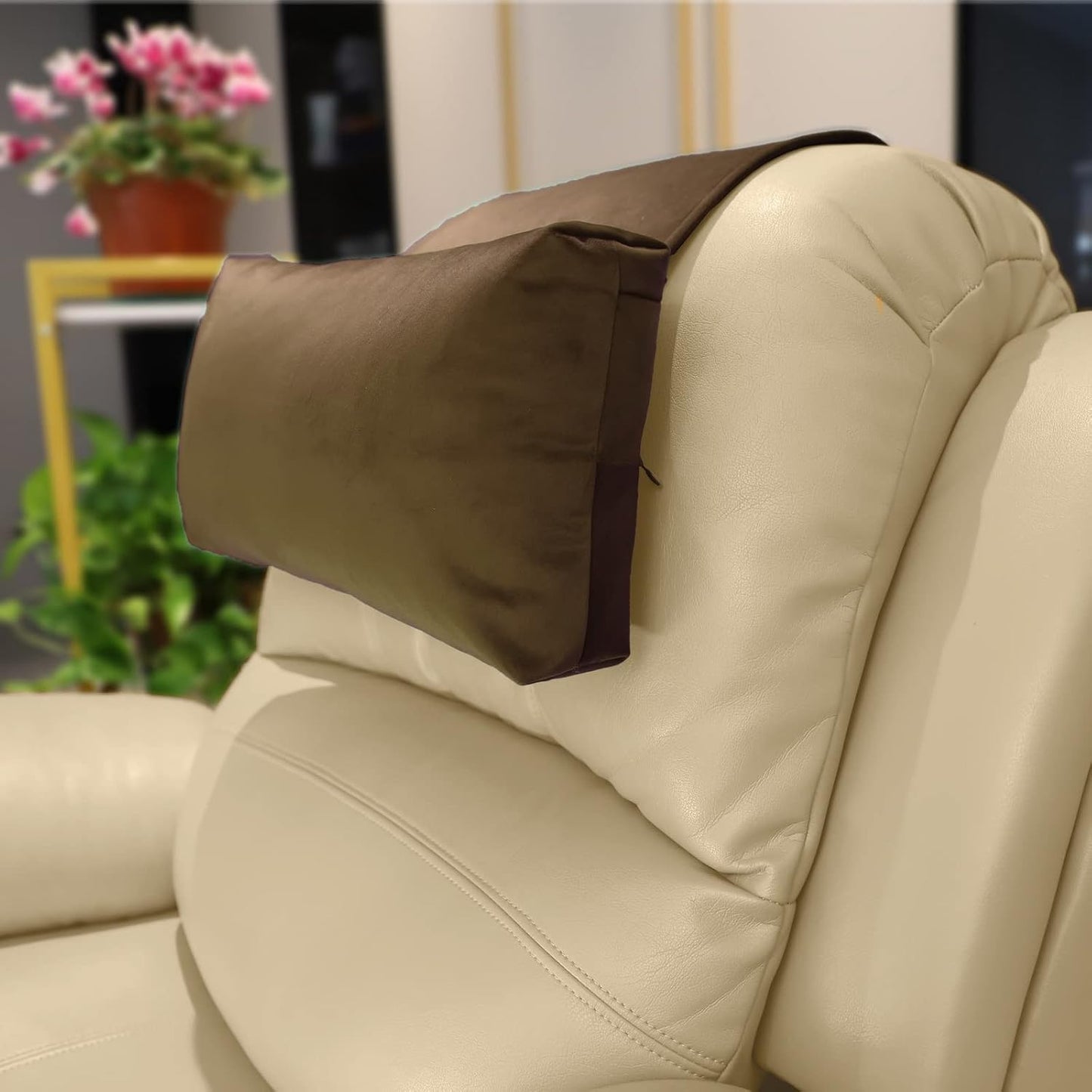 Adjustable Headrest Pillow for Recliners and Armchairs - Non-Slip Velvet Cushion for Neck Support and Pain Relief (Gray)