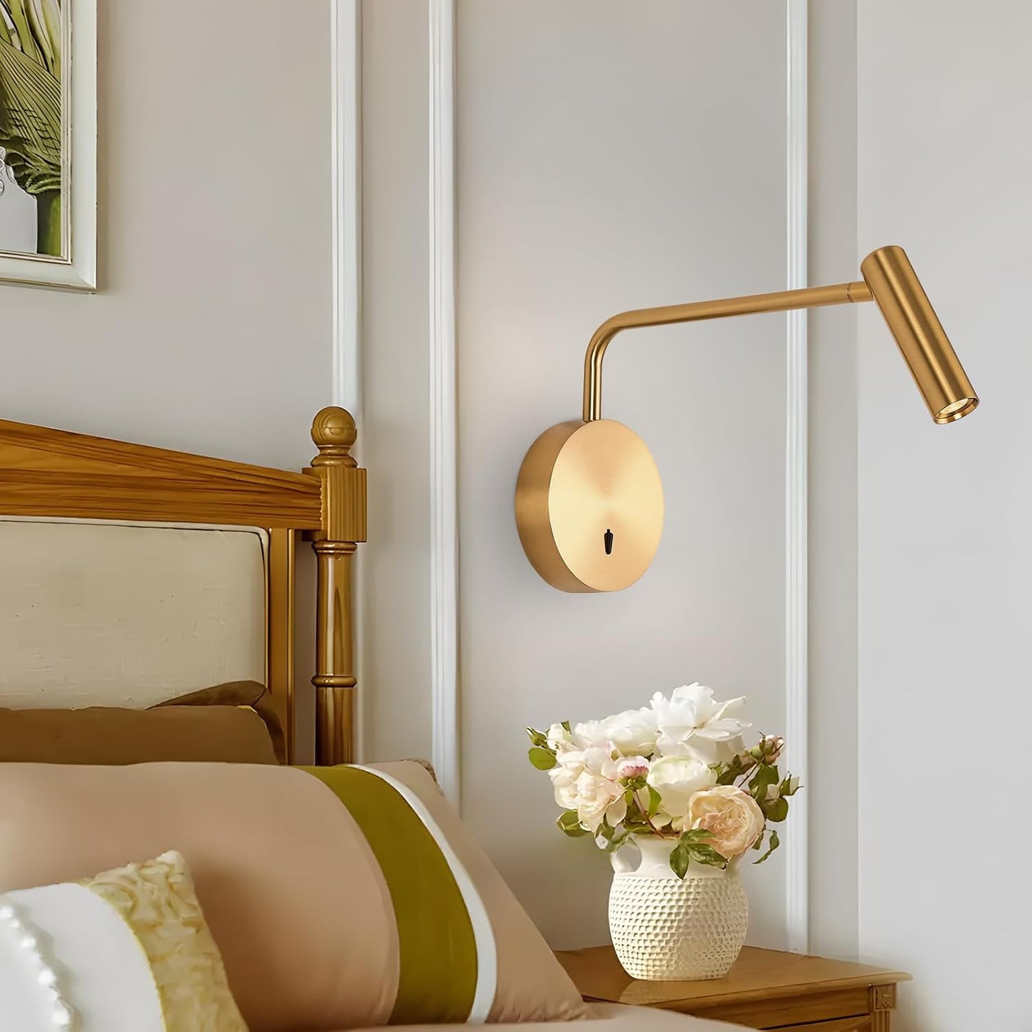 ZEROUNO Wall Mounted Reading Light for Bedroom LED Hardwired Sconce with Switch on/Off Modern 3000K Swing Arm Bedside Wall Mount Lamp (Black)