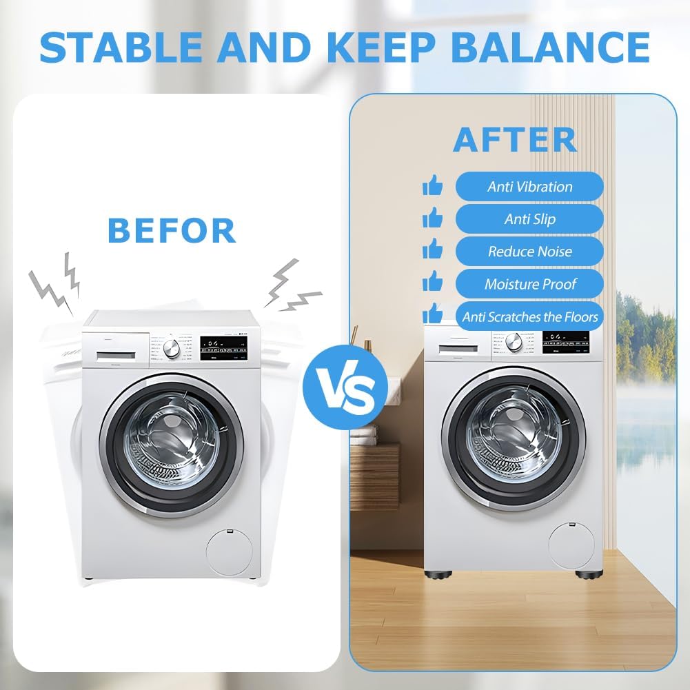 4pcs Anti Vibration Pads for Washing Machine, Anti Vibration Washing Machine Support, Scratch Resistant Stabilizer Stable For Washing Machine Anti Vibration Pad(COLOR:Black)
