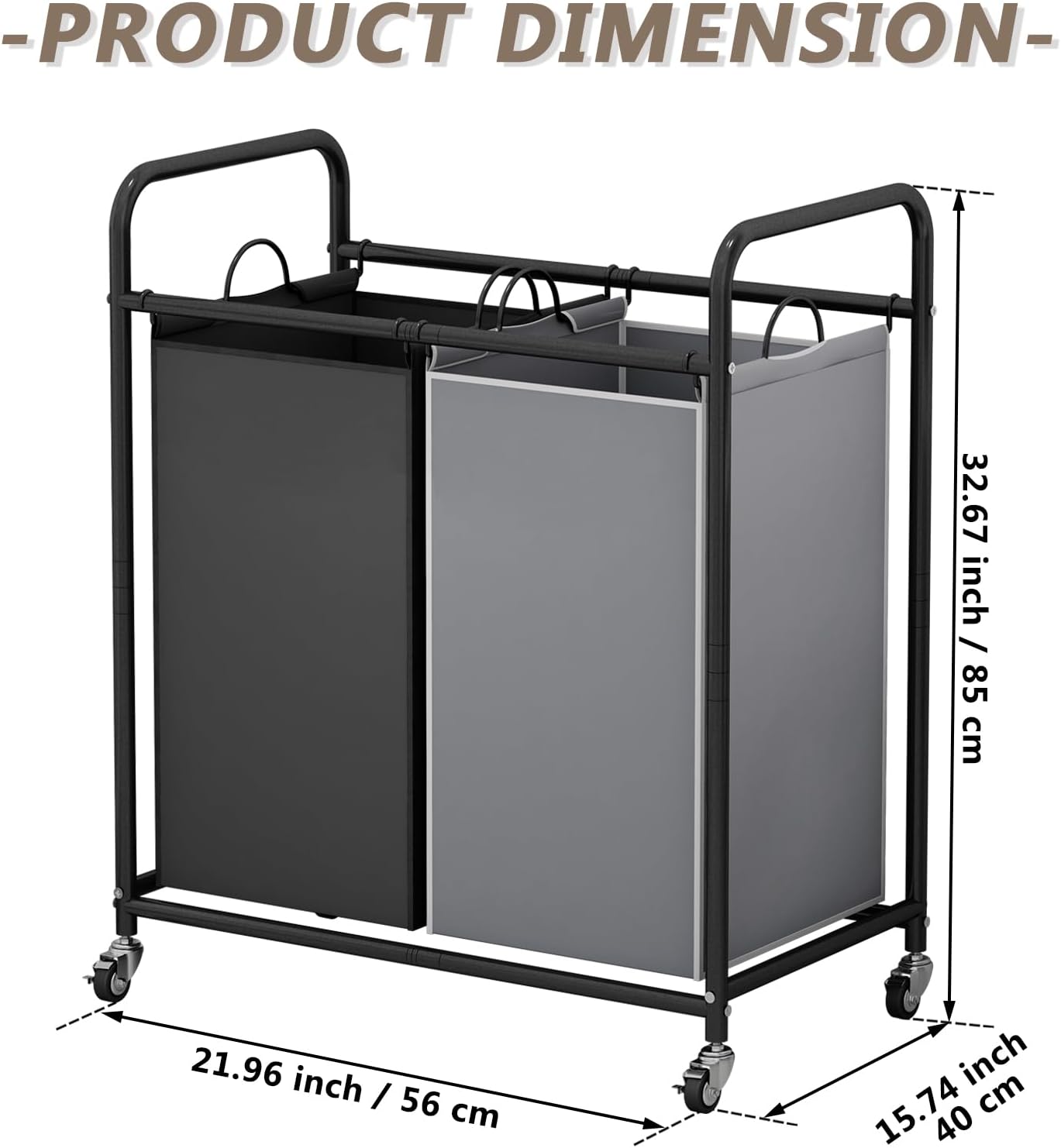 SUOERNUO Laundry Hamper with Lockable Wheels and 2 Removable Bags | Rolling Laundry Basket Laundry Sorter 2 section for Dirty Clothes in Laundry Room or Small Spaces, Grey+Beige