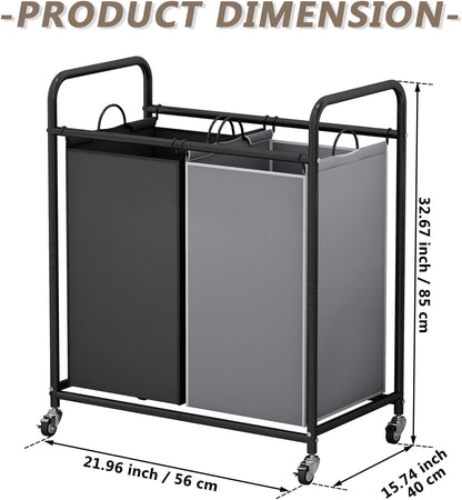 SUOERNUO Laundry Hamper with Lockable Wheels and 2 Removable Bags | Rolling Laundry Basket Laundry Sorter 2 section for Dirty Clothes in Laundry Room or Small Spaces, Grey+Beige
