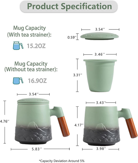 ZENS Tea Mug with Infuser and Lid for Loose Leaf Tea Steeper, 16.9oz Moss