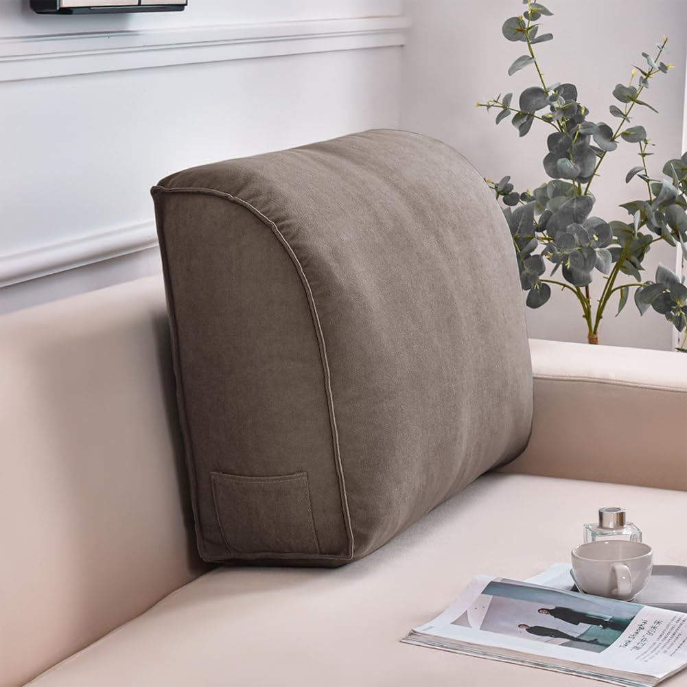 YURRO Extra Thick Sofa Back Cushion Wedge Pillow for Couch&Bed,Large Back Lumbar Support Pillow Reading Pillow,Waist Support Pillow Headboard Cushion with Removable Cover, 23.6x17.7x7.8inches, Brown