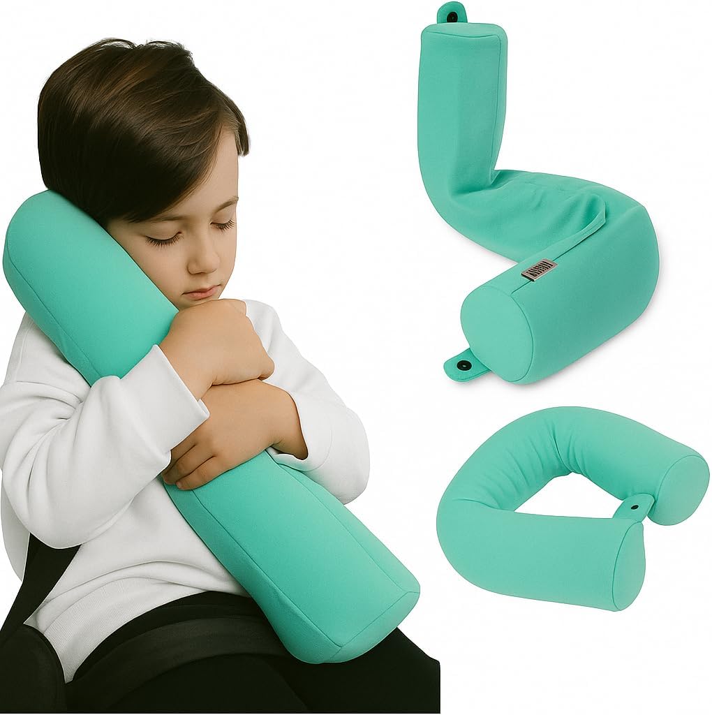 Dot&Dot Twist Memory Foam Travel Pillow, Bendable Neck Pillow for Airplane, Car and Home, 26-Inch Adjustable Roll with Washable Cotton Cover, Gray