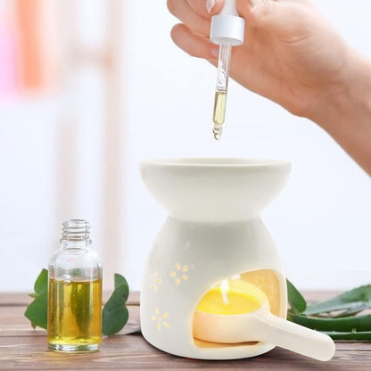 Ceramic Tea Light Candle Holder, Oil Burner for Scented Oil, Tealight Wax Warmer Decoration for Bedroom,Living Room,Balcony,Patio Tabletop Star Birthday Wedding Gift