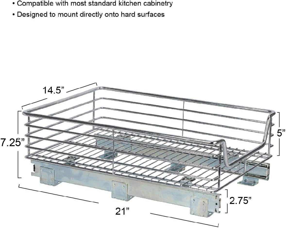 Household Essentials Glidez Multipurpose Chrome-Plated Steel Pull-Out/Slide-Out Storage Organizer for Cookware and Bakeware - 2-Tier Design - Fits Standard Size Cabinet or Shelf, Chrome