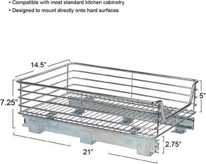 Household Essentials Glidez Multipurpose Chrome-Plated Steel Pull-Out/Slide-Out Storage Organizer for Cookware and Bakeware - 2-Tier Design - Fits Standard Size Cabinet or Shelf, Chrome
