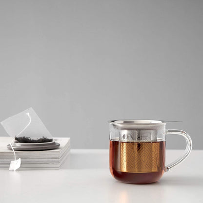VIVA Minima Balance Glass Tea Cup with Infuser and Lid, 17oz, Clear Bamboo