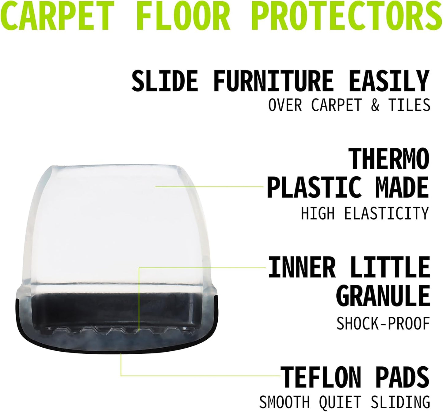 Chair Sliders for Carpet, 16PCS Furniture Sliders for Carpeted Floors & Hardwood Floors, Round Chair Glide Pads for Quickly and Easily Moving Furniture, Protect Floor(Clear, Fit 0.75"-1.1") | Chair Glides for Carpet & Hardwood Floor, Furniture Slides