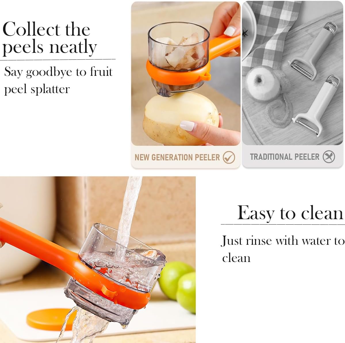 2PCS Peeling Knife with Container,Double-Sided Stainless Steel Multifunctional Kitchenware Set,Vegetable Peeler with Catcher for Cooking Camping Kitchen Fast Peeling Tool