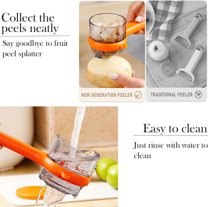 2PCS Peeling Knife with Container,Double-Sided Stainless Steel Multifunctional Kitchenware Set,Vegetable Peeler with Catcher for Cooking Camping Kitchen Fast Peeling Tool