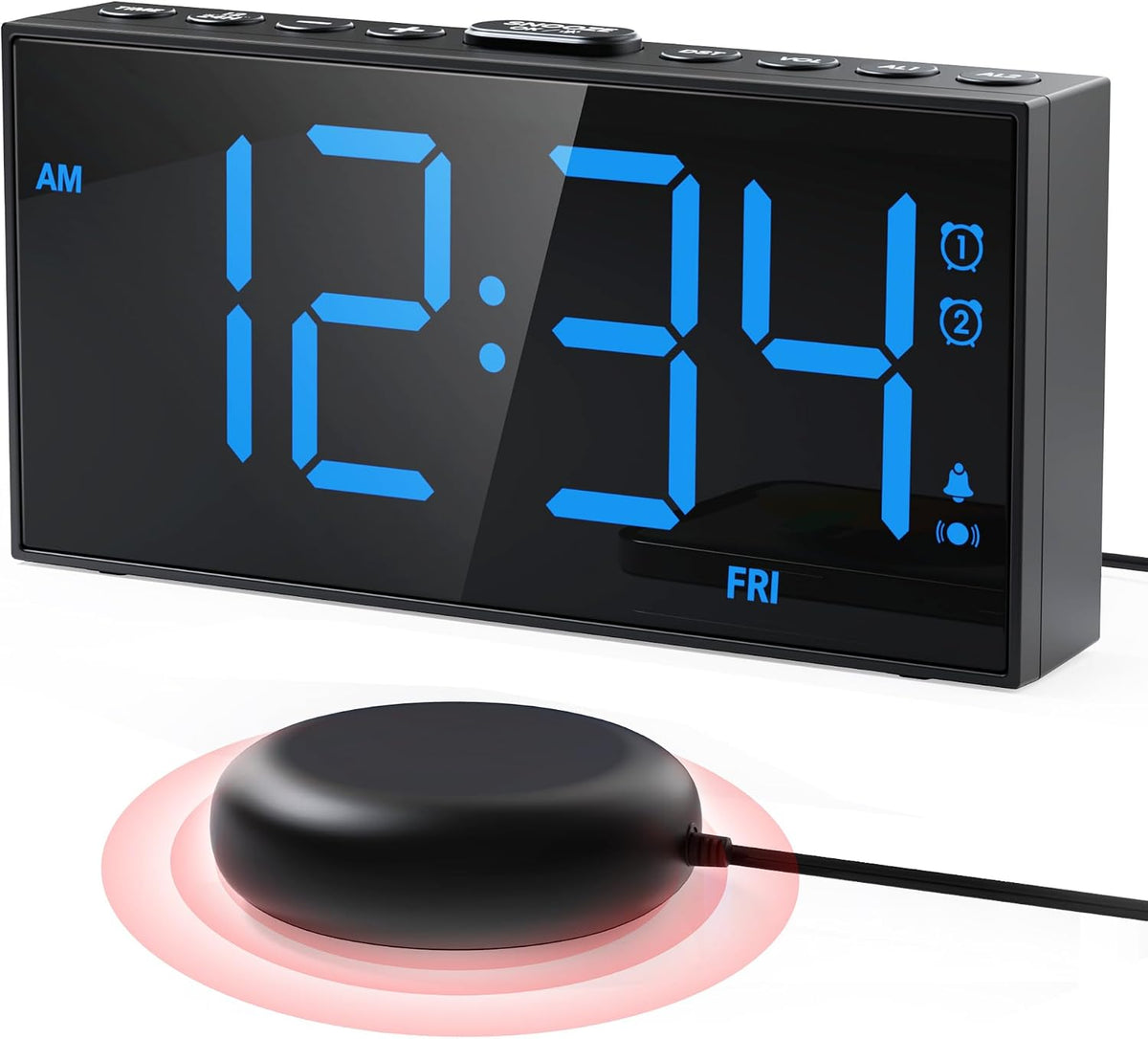 Vibrating Alarm Clock for Heavy Sleepers with Bed Shaker, 116dB Dual Alarms