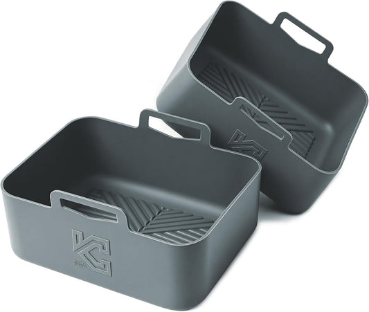 Silicone Air Fryer Liners for Ninja DualZone DZ401 10QT | Fits Ninja DZ201 DZ501 DZ550 & DoubleStack SL400 SL401. 2 Pack 2.63mm platinum silicone, LFGB certified, dishwasher safe
