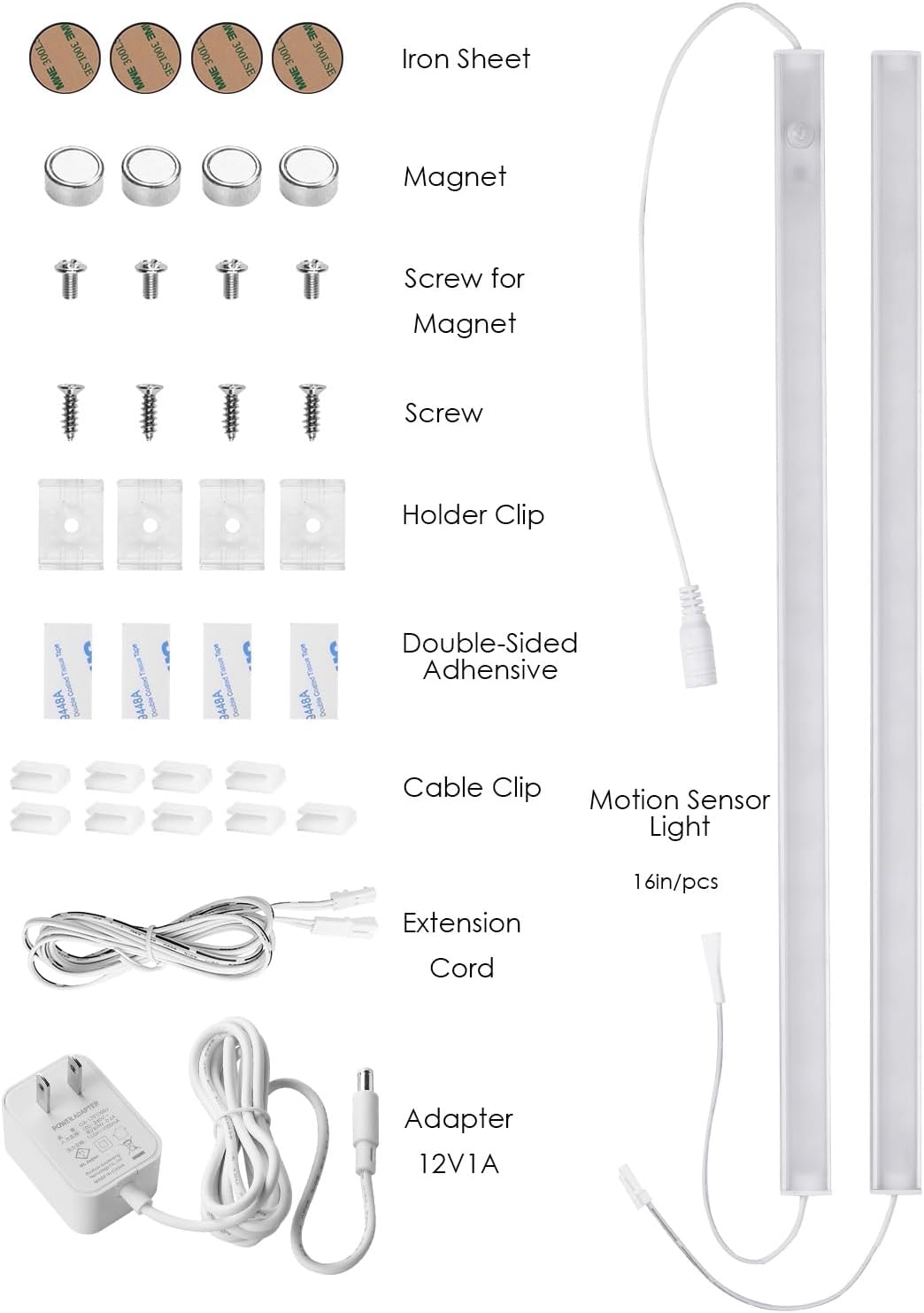 Under Cabinet Lighting LED Motion Sensor Lights Plug in Indoor, 16 inch 500LM 12V Under Counter Super Bright Ultra Thin Magnetic for Kitchen/Closet/Hallway/Toilet/Garage(Cool White/6000K)