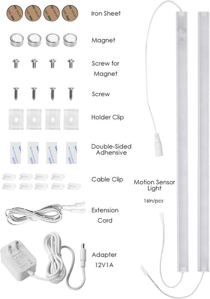 Under Cabinet Lighting LED Motion Sensor Lights Plug in Indoor, 16 inch 500LM 12V Under Counter Super Bright Ultra Thin Magnetic for Kitchen/Closet/Hallway/Toilet/Garage(Cool White/6000K)