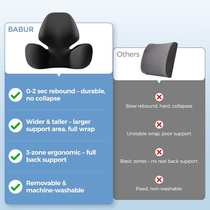 BEBAS Lumbar Support Pillow for Car, Memory Foam Back Cushion for Driving