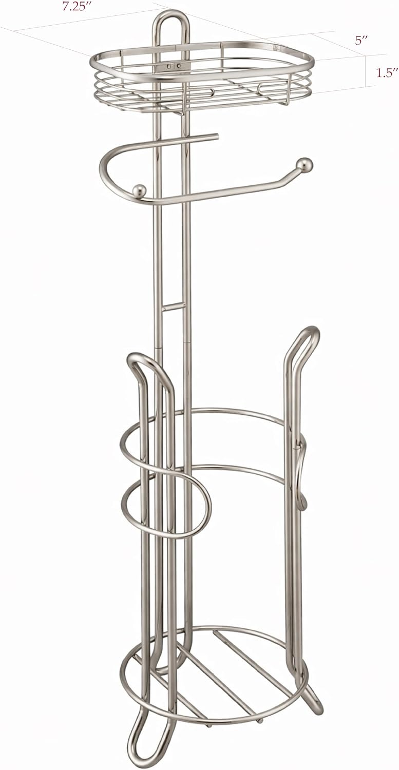 SunnyPoint Bathroom Heavyweight Toilet Tissue Paper Roll Storage Holder Stand with Reserve and Shelve, The Reserve Area Has Enough Space to Store Mega Rolls. (Chrome)