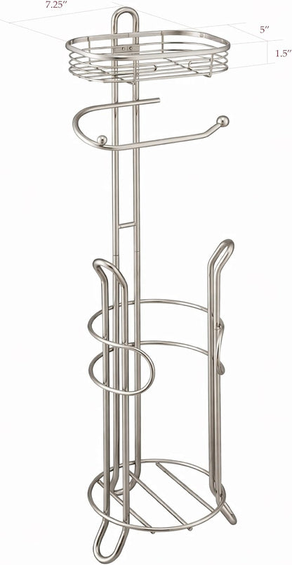 SunnyPoint Bathroom Heavyweight Toilet Tissue Paper Roll Storage Holder Stand with Reserve and Shelve, The Reserve Area Has Enough Space to Store Mega Rolls. (Chrome)