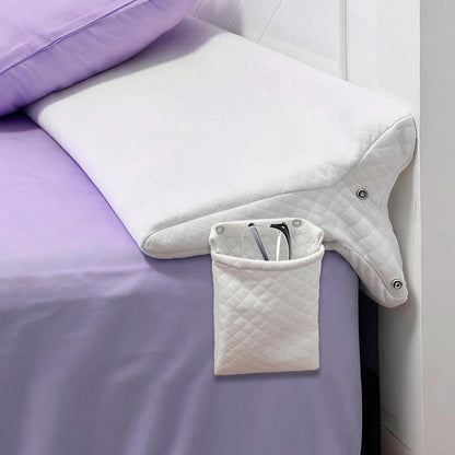JZHLLA Triangle Bed Gap Filler Queen High Density Foam Headboard Gap Filler Pillow with 2 PCS Pockets and Removable Washable Cover, Prevent Items from Falling