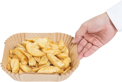 Restaurantware-Pastry Tek 8.1 x 5.5 x 1.8 Inch Air Fryer Liners, 100 Rectangle Air Fryer Baskets - No-Stick Silicone Coating, Unbleached, Food-Grade Paper Liners, For Steamer, Microwave, Oven