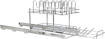 Household Essentials Glidez Multipurpose Chrome-Plated Steel Pull-Out/Slide-Out Storage Organizer for Cookware and Bakeware - 2-Tier Design - Fits Standard Size Cabinet or Shelf, Chrome