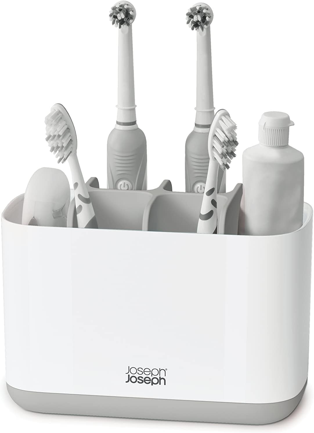 Joseph Joseph Easy-Store - Compact Toothbrush Holder Caddy Bathroom Storage , Grey/White, Regular
