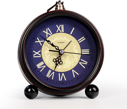 TIMESS 4.3-Inch Vintage Analog Alarm Clock, Silent Non-Ticking, Brown