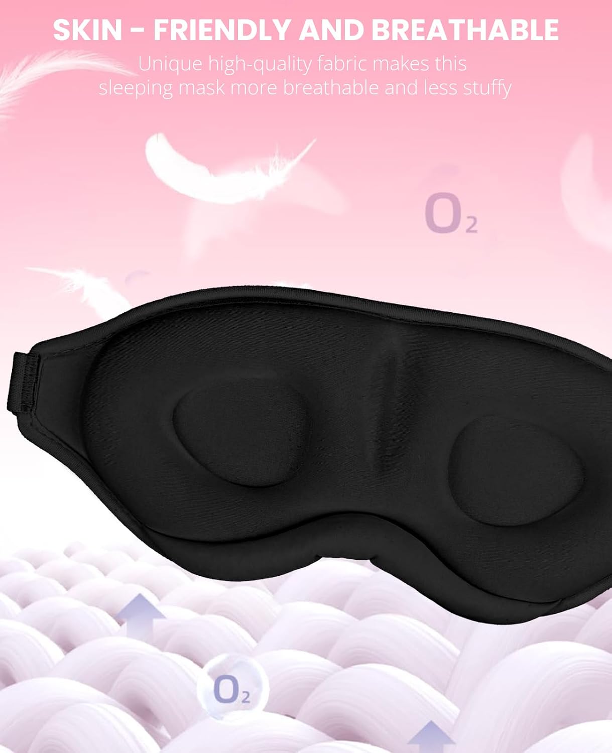 Sleep Mask for Side Sleeper Women Men, Light Blocking Eye Mask for Sleeping, 3D Contoured Cup Sleeping Mask for Zero Eye Pressure, with Adjustable Elastic Strap for Sleep Travel, Pink