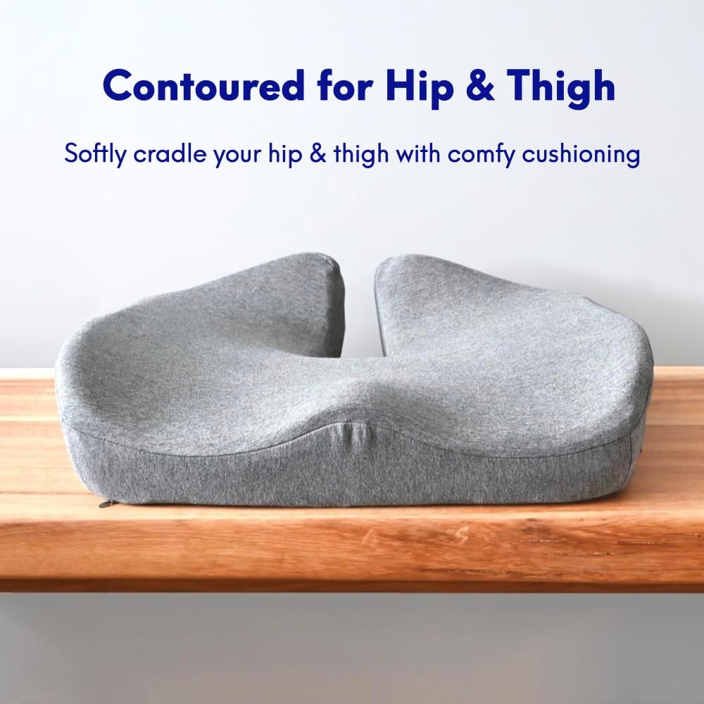 C CUSHION LAB Patented Pressure Relief Seat Cushion for Long Sitting Hours on Office/Home Chair, Car, Wheelchair - Extra-Dense Memory Foam for Hip, Tailbone, Coccyx, Sciatica - Light Grey