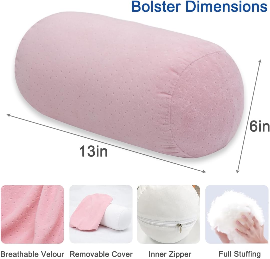 1 MIDDLE ONE Round Cylinder Bolster Pillow with Removable Cooling Cover, Tube Roll Cervical Pillow for Head, Neck, Back and Legs Support, 13"x 6", Grey