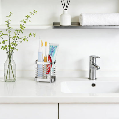 Toothbrush Holders for Bathrooms, 4 Slots Metal Tooth Brushing Organizer | Rustproof Electric Tooth Brush Toothpaste Holder with Drainage for Bathroom Countertop, White