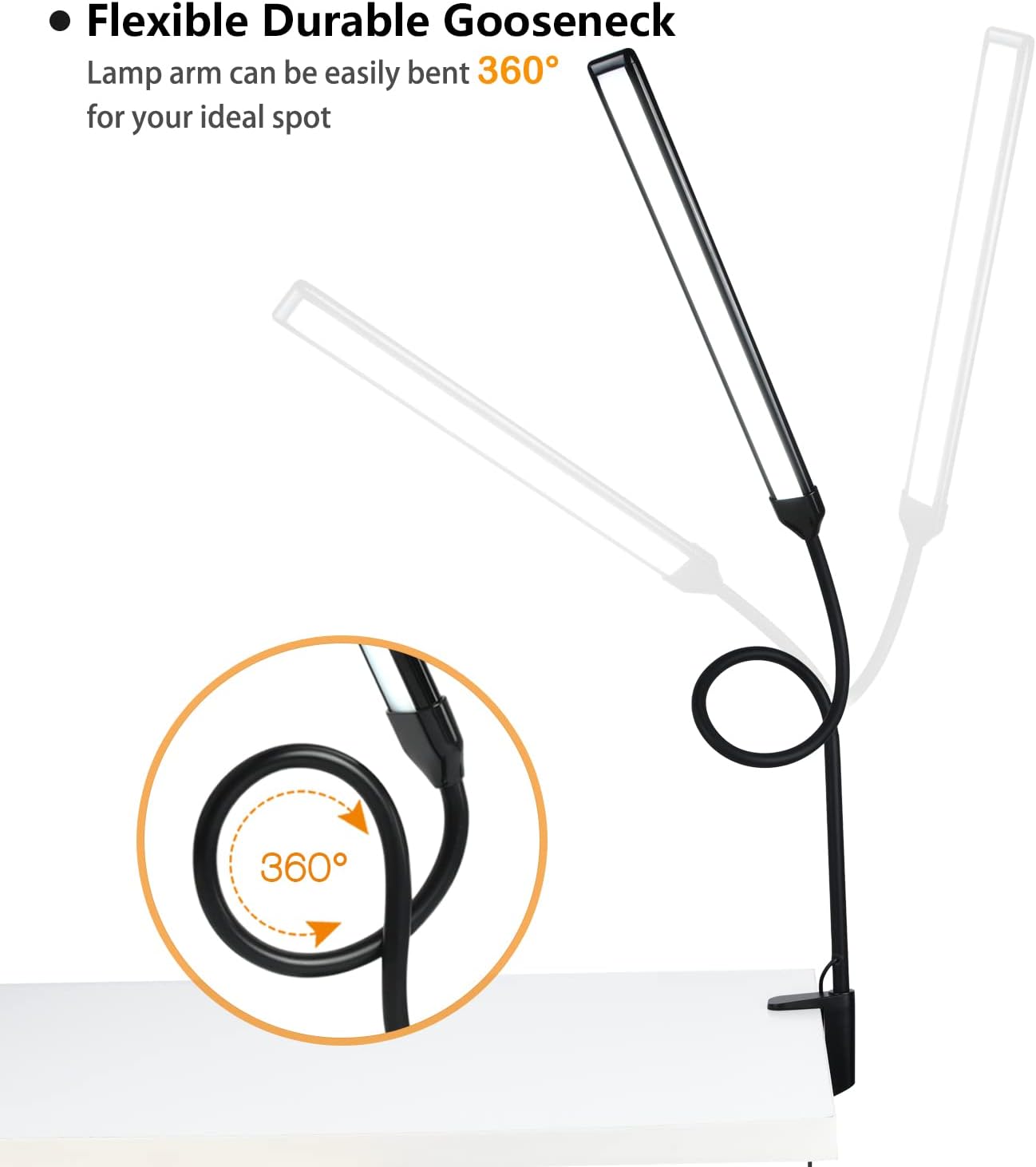18W 3000LM LED Clamp Desk Lamp | CRI 95 Eye-Caring Light with Remote & Touch Control, 360 Flexible Gooseneck, 3 Color Modes for Home Office(Adapter Included)