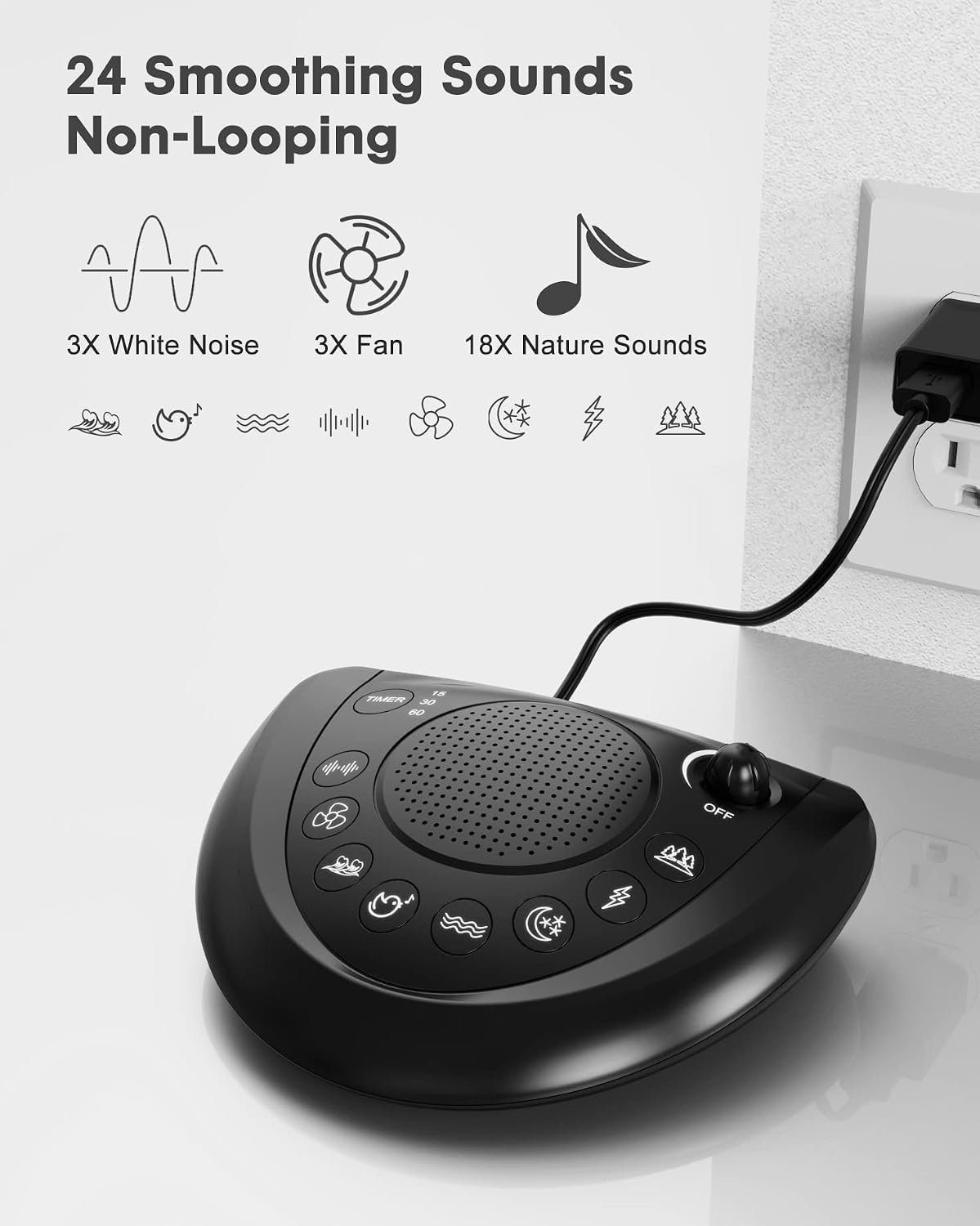 Mesqool Portable White Noise Machine with 24 Soothing Sounds for Sleep