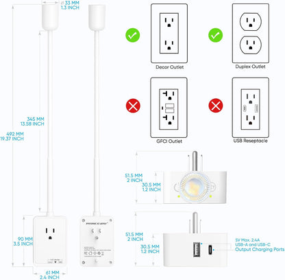 Plug in LED Book Reading Spot Light, White Dimmable Wall Sconce Lamp with Power Plug and Outlet Extender for Kitchen Bedroom Living Room, 3 Lighting Colors, USB Output Charging Ports
