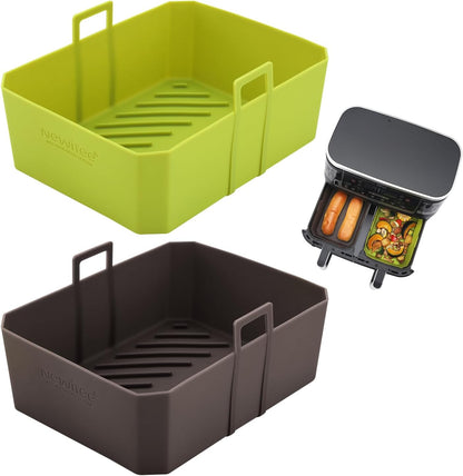 Air Fryer Silicone Liners 4QT For Ninja AF101, 2 Pack BPA Free Platinum Air Fryer Basket Liners with Handle, Round Reusable Liner Ninja Fryer Accessories, Upgrade