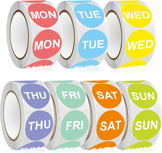3500PCS Day of the Week Labels, 1 Inch Round Dot Stickers, Food Rotation