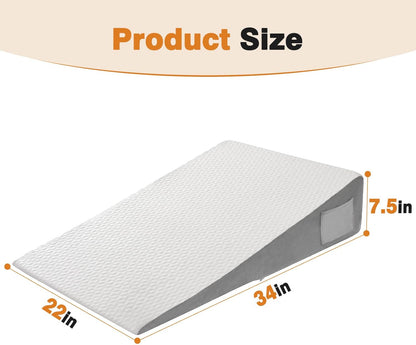 Vekkia 34" Extra-Long Wedge Pillow,7.5" Bed Wedge Pillow for Sleeping,White