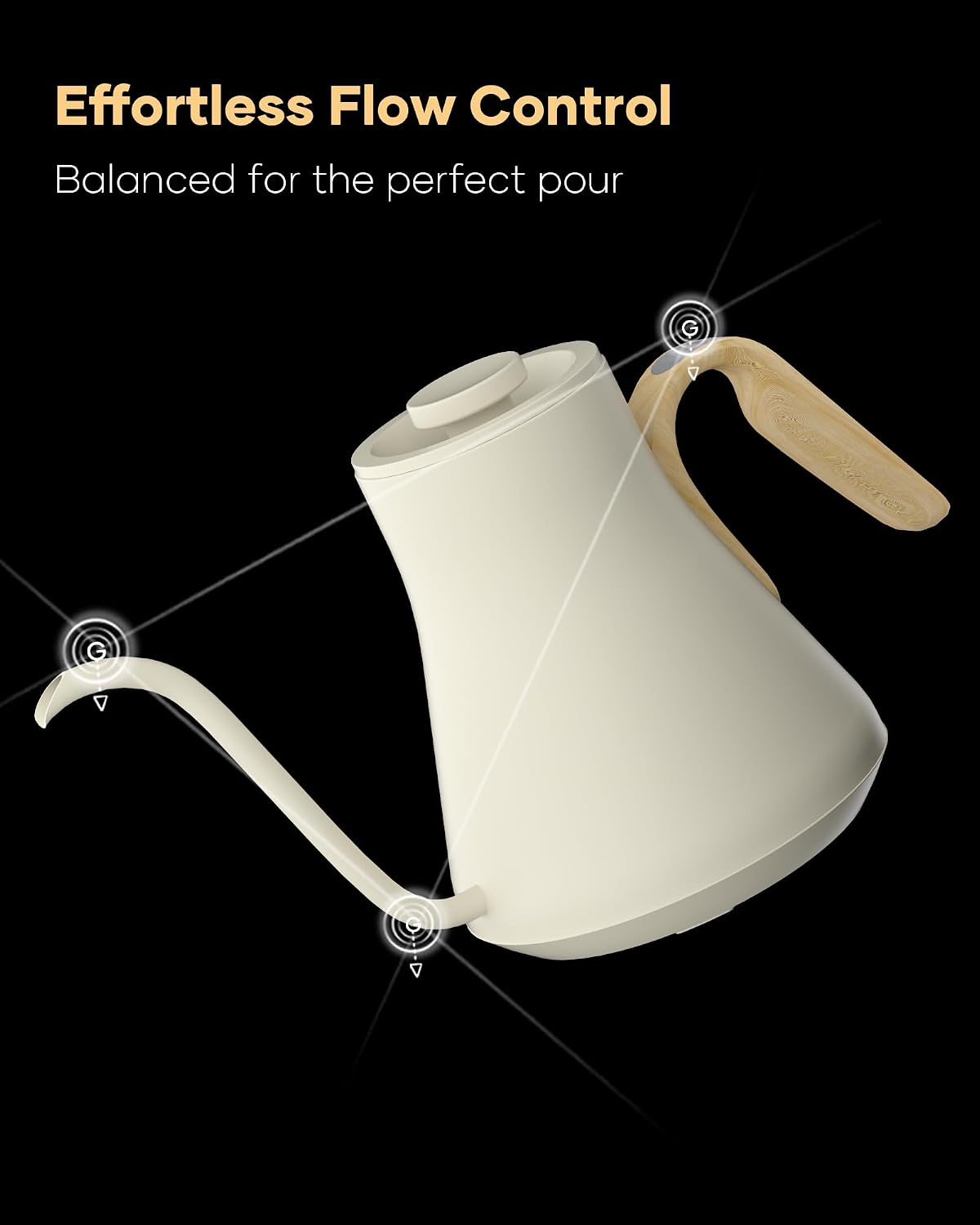 Cocinare Gooseneck Electric Kettle, ±1°F Precise Temperature Control, 1500W Fast Heating, Pour Over Coffee & Tea Kettle with Brew Timer & Keep Warm, Stainless Steel, 0.9L (Matte Black)
