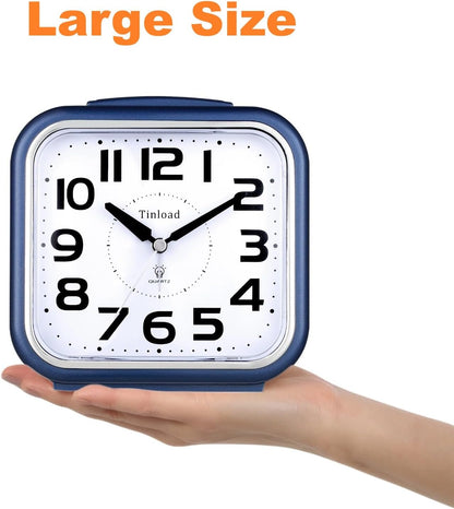 Tinload 5.5" Large Analog Alarm Clock Silent Non Ticking, Gentle Wake, Beep Sounds, Increasing Volume, Battery Operated Snooze and Manual Light, Easy Set, Black (Best for Elder)