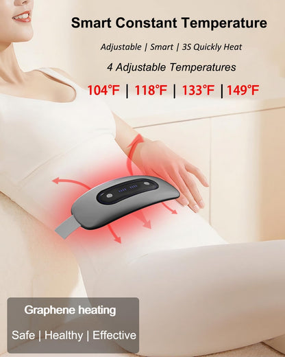 Portable Cordless Menstrual Heating Pad with 4 Heat Levels and 4 Massage Modes,Electric, Fast Large Heating Belly Wrap Belt (Black)