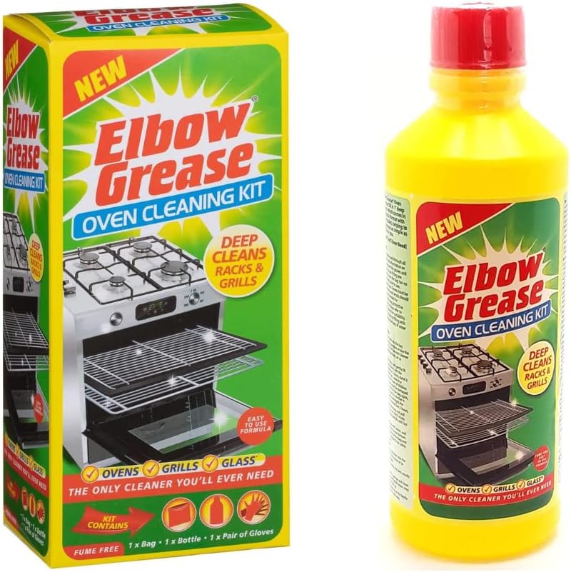 Elbow Grease Oven Cleaning Kit (500ml) Contains Bag, Bottle & Gloves | All in One Fume-Free Oven, Rack, Grill, Tray Deep Cleaner and Degreaser | Easy Burnt Food, Grease & Grime Removal For Ovens