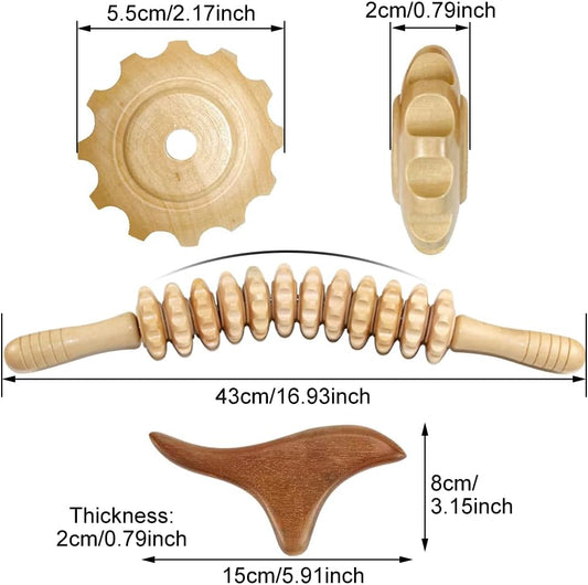 2pcs Wood Massage Roller,Manual Wooden Fascia Massage Tool | Wooden Fascia Massage Roller Trigger Points,Stomach Rolling guasha Massager Tool, for Fascia,Relief, Body Shaping