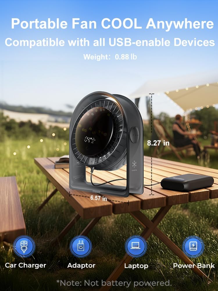 2026 Quiet USB Desk Fan,4 Speeds, 120°Tilt, table Fan for bed & Office