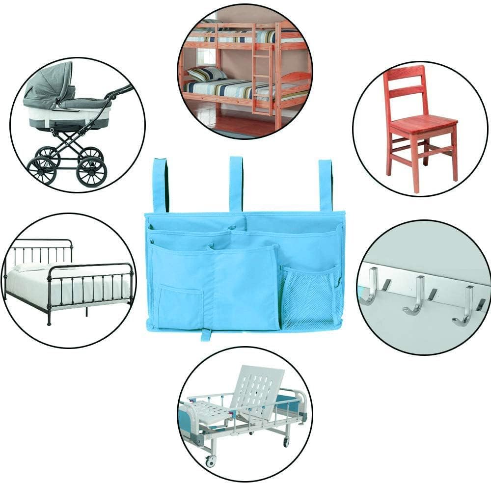 Createy Bedside Caddy Hanging Organizer Storage Bag Pocket for Bunk and Hospital Beds, College Dorm Rooms, Baby Bed Rails, Camp - 4 Pockets and 2 Hooks