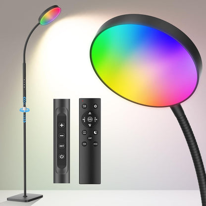 PACOVY Floor Lamp, Adjustable Height Floor Lamps for Living Room Bedroom, 120 LED Super Bright Standing Lamp Remote & Touch Control Dimmable Gooseneck Tall Stand Reading Lamp for Office Craft, Black