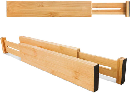 VaeFae 6-Pack Adjustable Bamboo Drawer Dividers, Expandable Drawer Organizer for Kitchen Utensils, Clothes, Bathroom, Office – Fits Drawer Interiors 16.6" to 21.8"