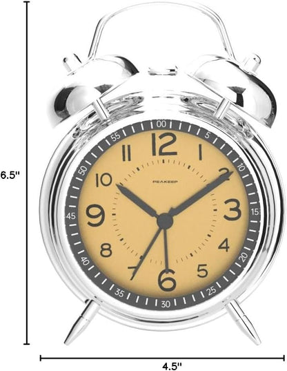 Peakeep Loud Alarm Clock for Heavy Sleepers Adults, Metal 4.5 Inches | Twin Bell Battery Operated Analog Alarm Clocks for Bedrooms Kids' Room Decoration (Jewel Blue)