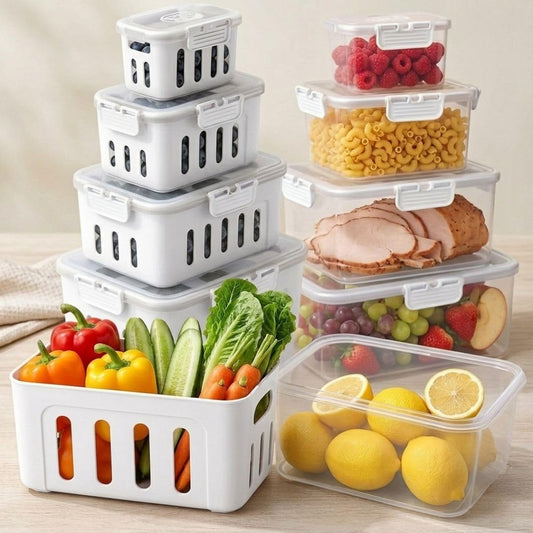 Fruit Containers for Fridge, 5-Pack Airtight Storage Set | Berry Storage Container for Refrigerator, Removable Colander, BPA-Free Non-Toxic Produce Organizer, Dishwasher Safe, White