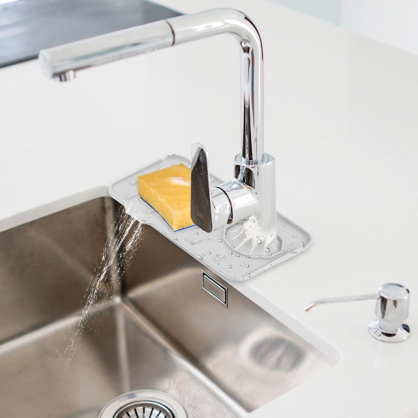 Dimeho Sink Faucet Splash Guard Mat Silicone Soap Dish Pad Faucet Handle Drip Catch Sponge Holder Sink Protector Trays for Bathroom Kitchen Countertop Gadgets Accessories