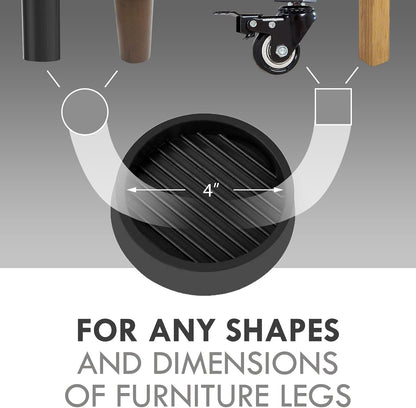 2X2 Round Rubber Caster Cups, Non Slip Furniture Pads - 4 Pack | Anti-Slip Gripper, Anti Skid Furniture Feet, Anti Slide Floor Protector for Bed Couch Table Chair Stoppers, Black